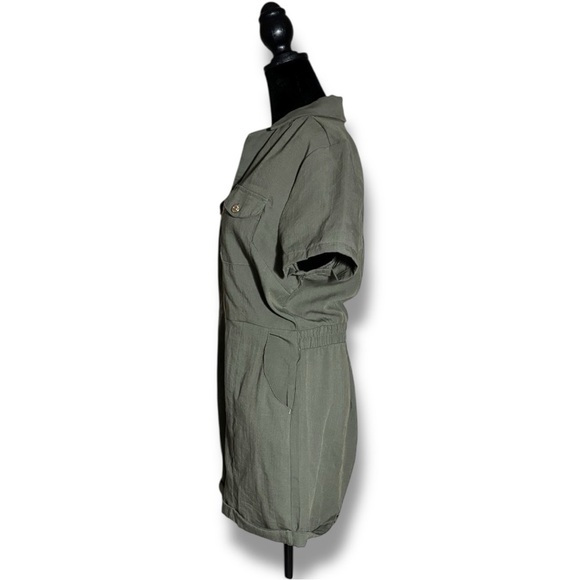 Guess Olive Green Military Style Rolled Hem Gold Zip Front Pockets Romper - Picture 10 of 16